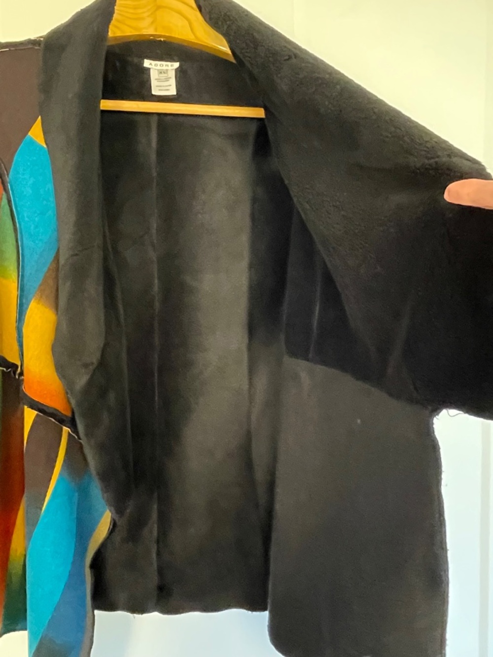 ADORE Patchwork Jacket Coat Open Front Fleece Collar Multicolor XL Boho Artsy - Picture 8 of 14